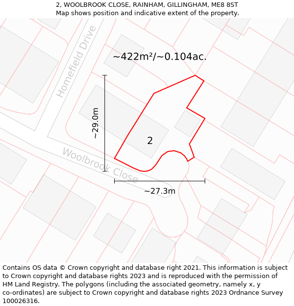 2, WOOLBROOK CLOSE, RAINHAM, GILLINGHAM, ME8 8ST: Plot and title map