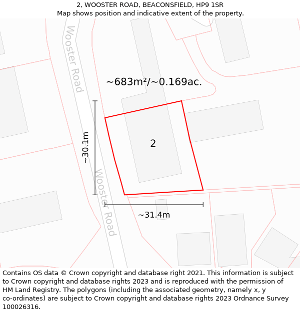 2, WOOSTER ROAD, BEACONSFIELD, HP9 1SR: Plot and title map