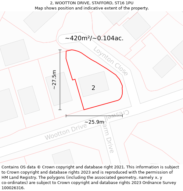 2, WOOTTON DRIVE, STAFFORD, ST16 1PU: Plot and title map
