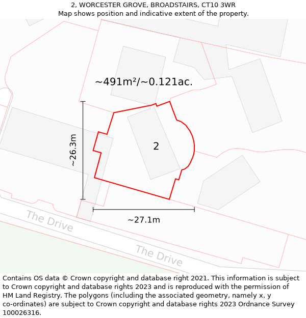 2, WORCESTER GROVE, BROADSTAIRS, CT10 3WR: Plot and title map