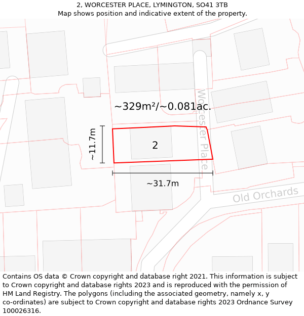 2, WORCESTER PLACE, LYMINGTON, SO41 3TB: Plot and title map