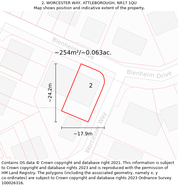 2, WORCESTER WAY, ATTLEBOROUGH, NR17 1QU: Plot and title map