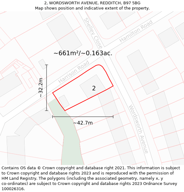 2, WORDSWORTH AVENUE, REDDITCH, B97 5BG: Plot and title map