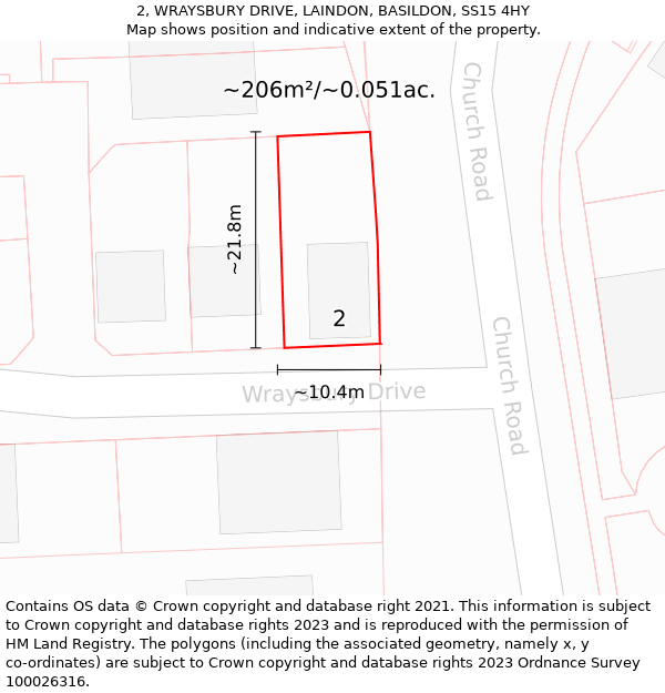 2, WRAYSBURY DRIVE, LAINDON, BASILDON, SS15 4HY: Plot and title map