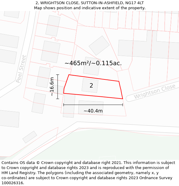 2, WRIGHTSON CLOSE, SUTTON-IN-ASHFIELD, NG17 4LT: Plot and title map