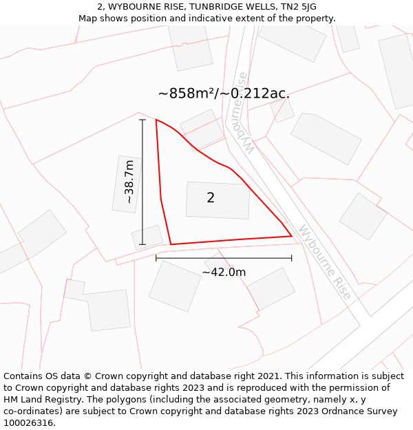 2, WYBOURNE RISE, TUNBRIDGE WELLS, TN2 5JG: Plot and title map