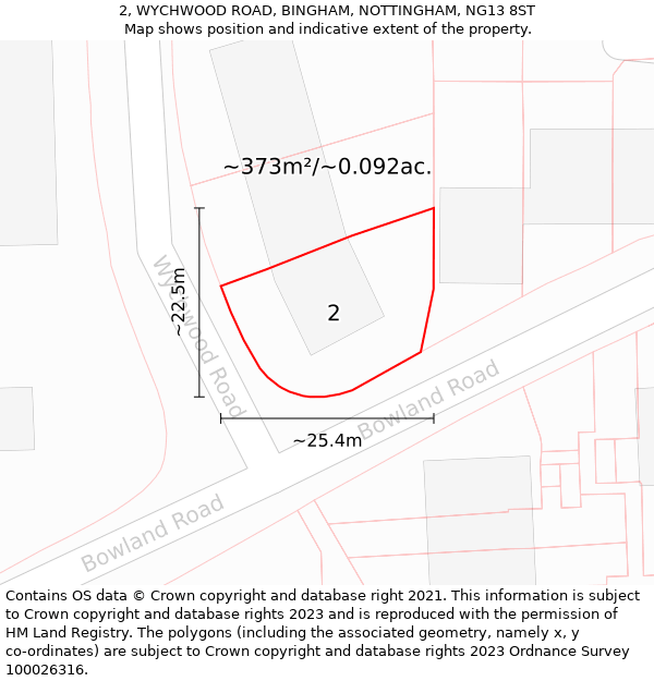 2, WYCHWOOD ROAD, BINGHAM, NOTTINGHAM, NG13 8ST: Plot and title map