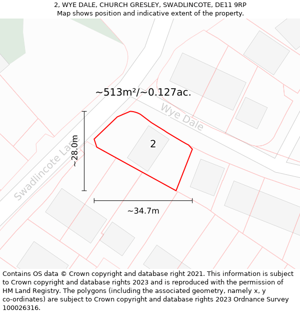 2, WYE DALE, CHURCH GRESLEY, SWADLINCOTE, DE11 9RP: Plot and title map