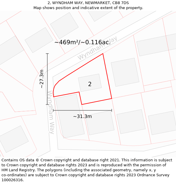 2, WYNDHAM WAY, NEWMARKET, CB8 7DS: Plot and title map