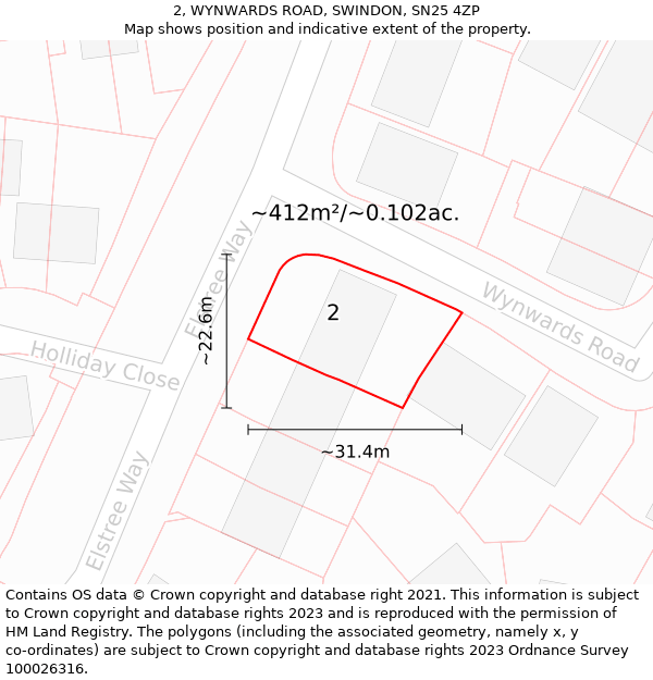 2, WYNWARDS ROAD, SWINDON, SN25 4ZP: Plot and title map