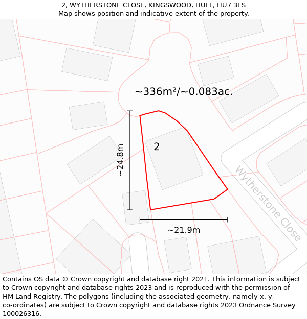 2, WYTHERSTONE CLOSE, KINGSWOOD, HULL, HU7 3ES: Plot and title map