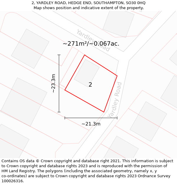 2, YARDLEY ROAD, HEDGE END, SOUTHAMPTON, SO30 0HQ: Plot and title map