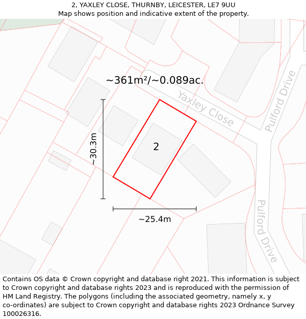 2, YAXLEY CLOSE, THURNBY, LEICESTER, LE7 9UU: Plot and title map