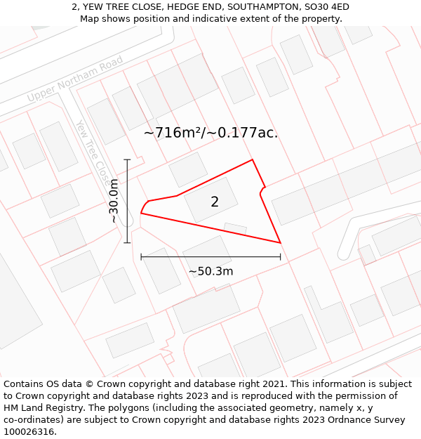 2, YEW TREE CLOSE, HEDGE END, SOUTHAMPTON, SO30 4ED: Plot and title map