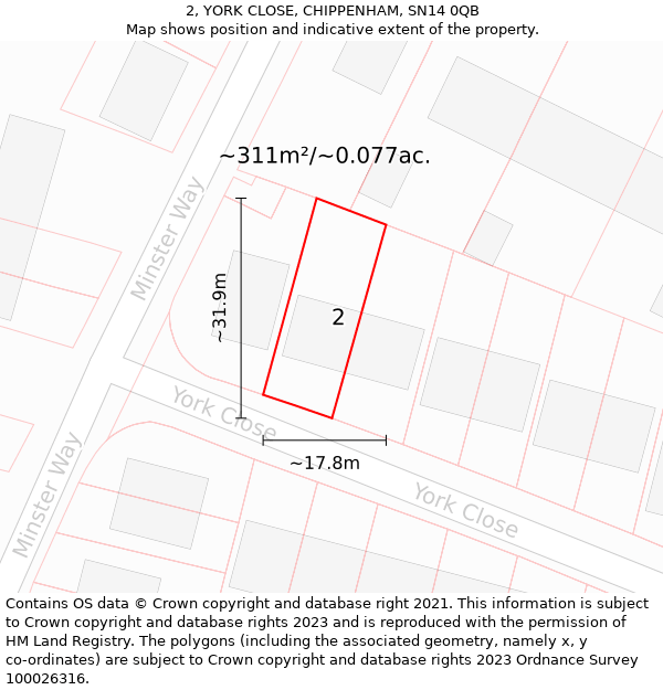 2, YORK CLOSE, CHIPPENHAM, SN14 0QB: Plot and title map