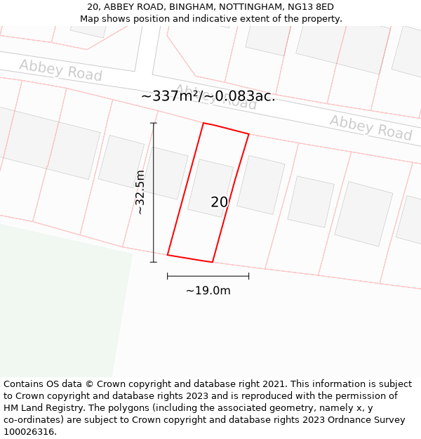 20, ABBEY ROAD, BINGHAM, NOTTINGHAM, NG13 8ED: Plot and title map