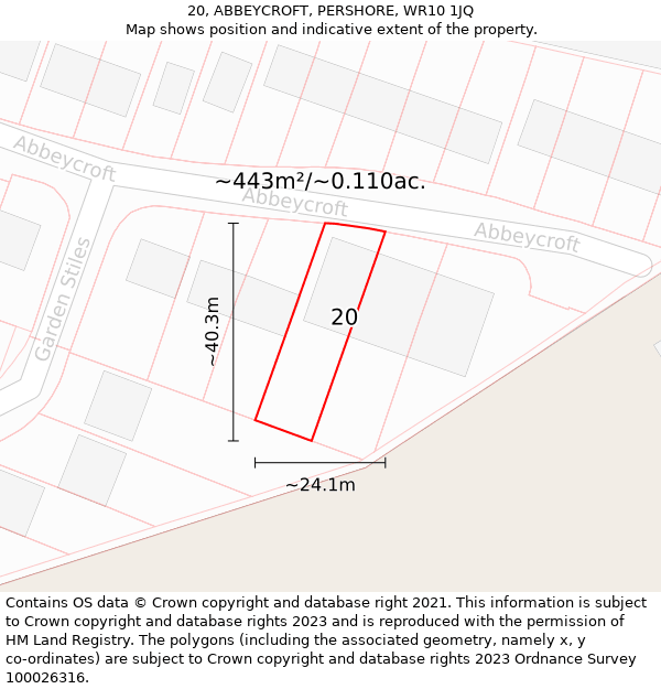 20, ABBEYCROFT, PERSHORE, WR10 1JQ: Plot and title map