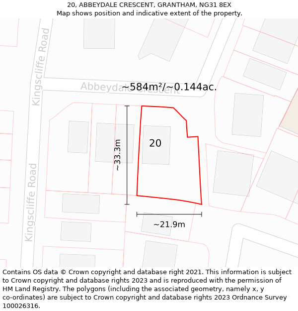 20, ABBEYDALE CRESCENT, GRANTHAM, NG31 8EX: Plot and title map