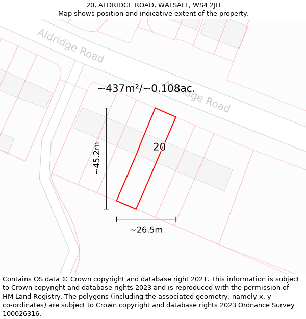20, ALDRIDGE ROAD, WALSALL, WS4 2JH: Plot and title map