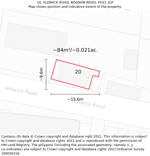 20, ALDWICK ROAD, BOGNOR REGIS, PO21 2LP: Plot and title map