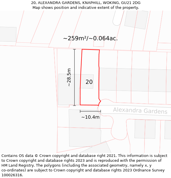 20, ALEXANDRA GARDENS, KNAPHILL, WOKING, GU21 2DG: Plot and title map