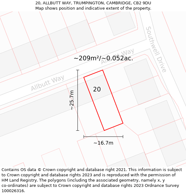 20, ALLBUTT WAY, TRUMPINGTON, CAMBRIDGE, CB2 9DU: Plot and title map