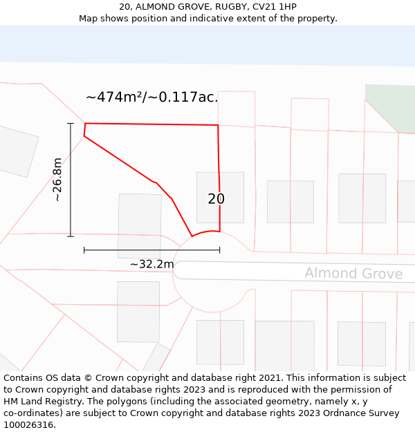 20, ALMOND GROVE, RUGBY, CV21 1HP: Plot and title map