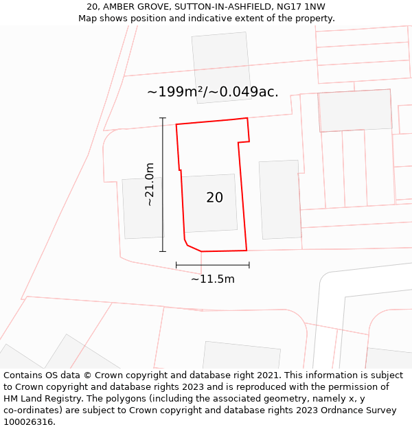 20, AMBER GROVE, SUTTON-IN-ASHFIELD, NG17 1NW: Plot and title map