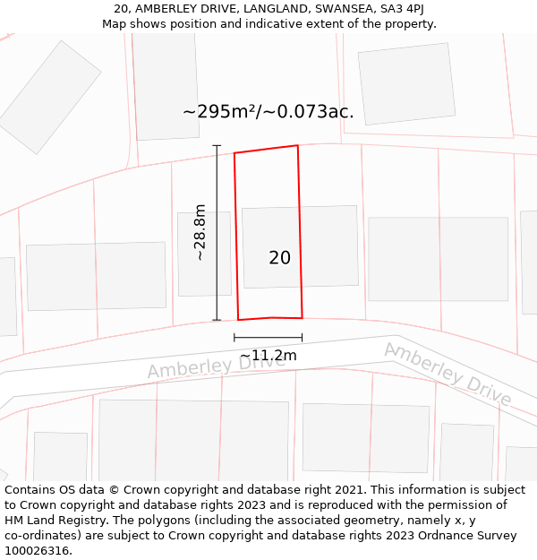 20, AMBERLEY DRIVE, LANGLAND, SWANSEA, SA3 4PJ: Plot and title map