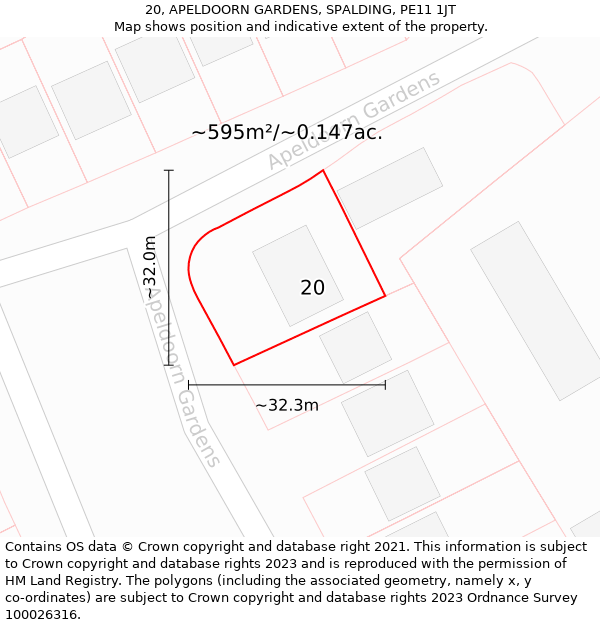 20, APELDOORN GARDENS, SPALDING, PE11 1JT: Plot and title map