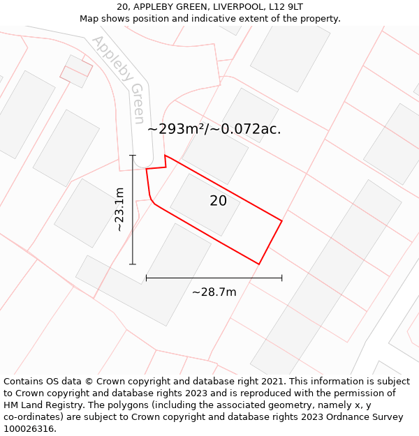 20, APPLEBY GREEN, LIVERPOOL, L12 9LT: Plot and title map