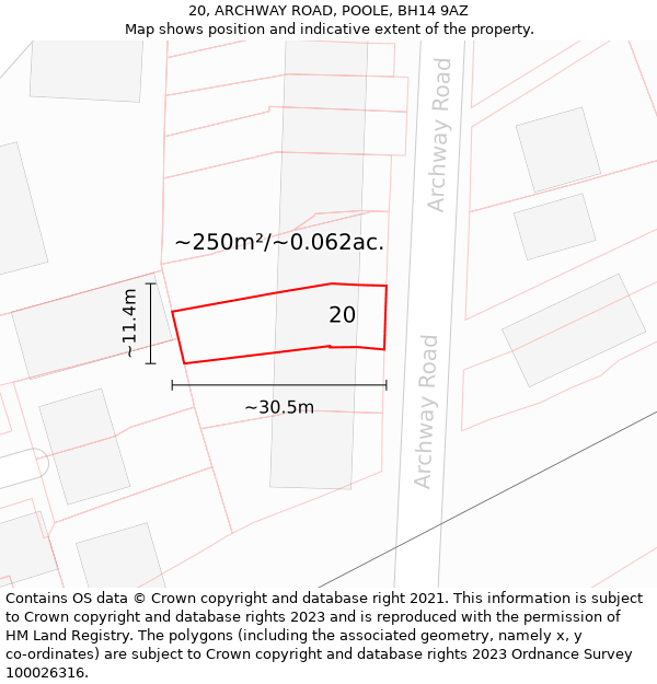 20, ARCHWAY ROAD, POOLE, BH14 9AZ: Plot and title map