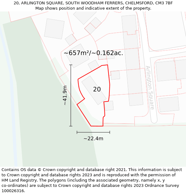 20, ARLINGTON SQUARE, SOUTH WOODHAM FERRERS, CHELMSFORD, CM3 7BF: Plot and title map