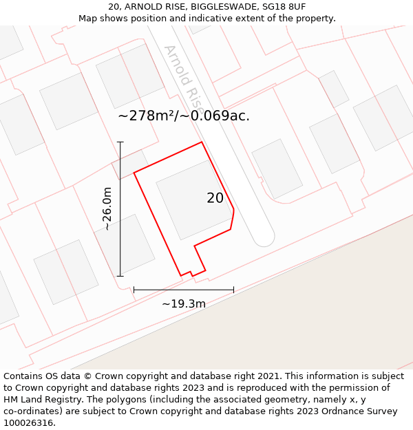 20, ARNOLD RISE, BIGGLESWADE, SG18 8UF: Plot and title map