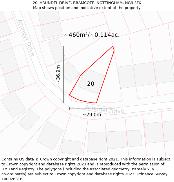 20, ARUNDEL DRIVE, BRAMCOTE, NOTTINGHAM, NG9 3FX: Plot and title map