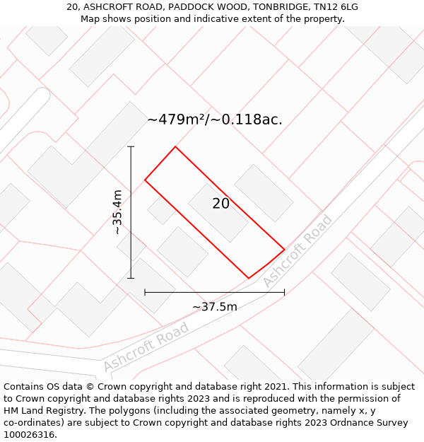 20, ASHCROFT ROAD, PADDOCK WOOD, TONBRIDGE, TN12 6LG: Plot and title map