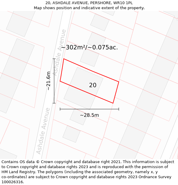 20, ASHDALE AVENUE, PERSHORE, WR10 1PL: Plot and title map