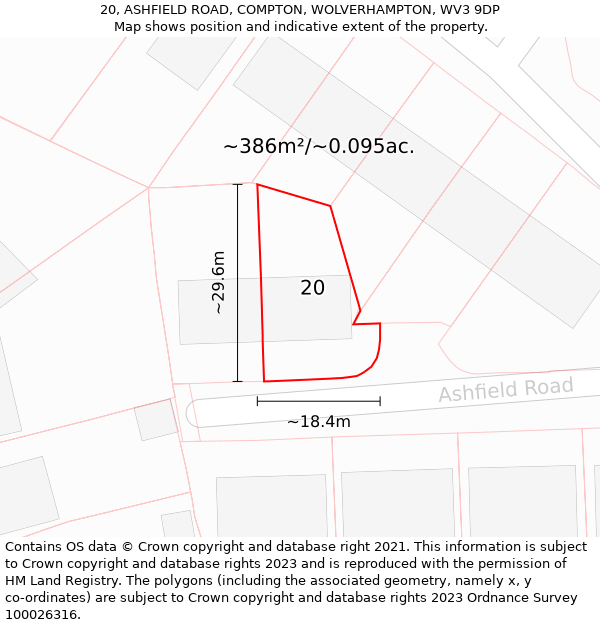 20, ASHFIELD ROAD, COMPTON, WOLVERHAMPTON, WV3 9DP: Plot and title map