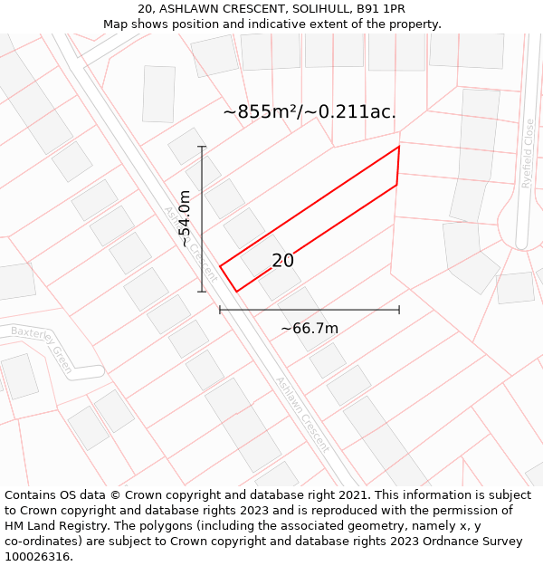 20, ASHLAWN CRESCENT, SOLIHULL, B91 1PR: Plot and title map