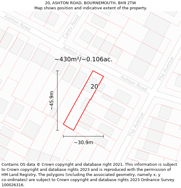 20, ASHTON ROAD, BOURNEMOUTH, BH9 2TW: Plot and title map