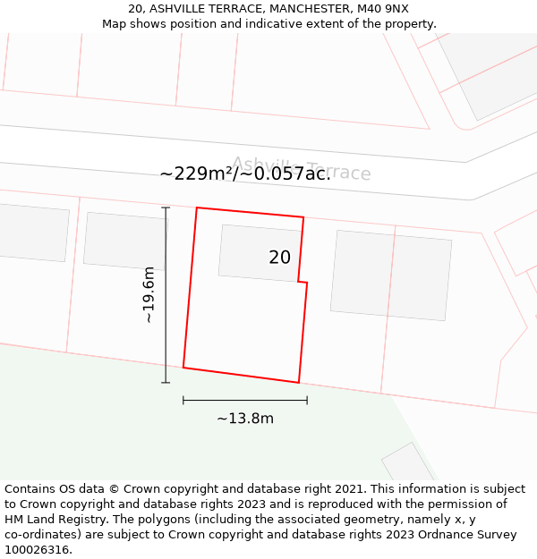 20, ASHVILLE TERRACE, MANCHESTER, M40 9NX: Plot and title map