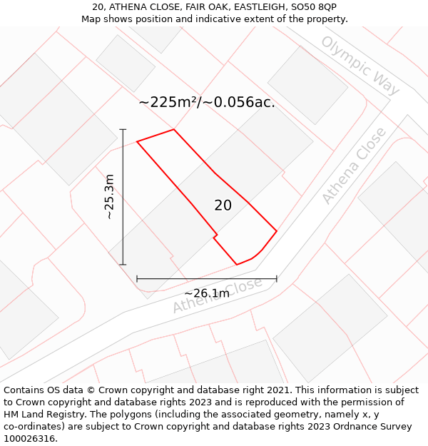 20, ATHENA CLOSE, FAIR OAK, EASTLEIGH, SO50 8QP: Plot and title map