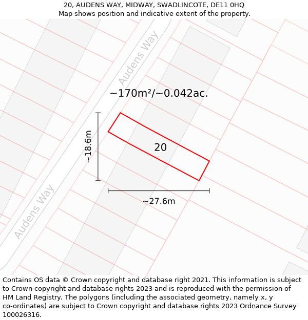 20, AUDENS WAY, MIDWAY, SWADLINCOTE, DE11 0HQ: Plot and title map