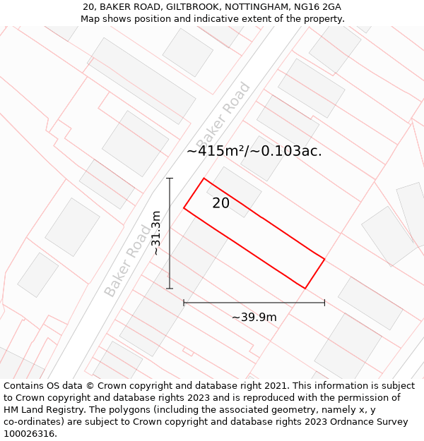 20, BAKER ROAD, GILTBROOK, NOTTINGHAM, NG16 2GA: Plot and title map