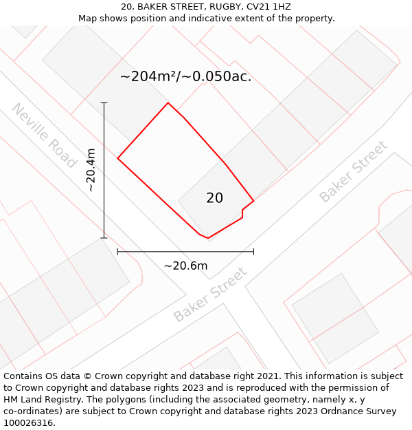 20, BAKER STREET, RUGBY, CV21 1HZ: Plot and title map