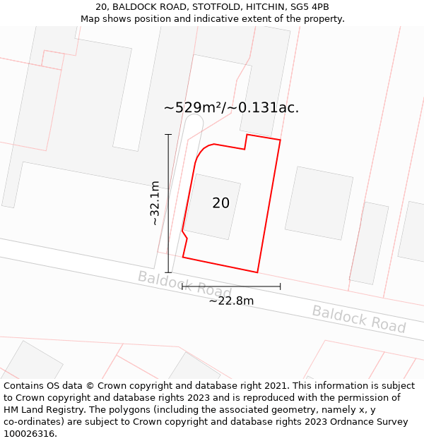 20, BALDOCK ROAD, STOTFOLD, HITCHIN, SG5 4PB: Plot and title map