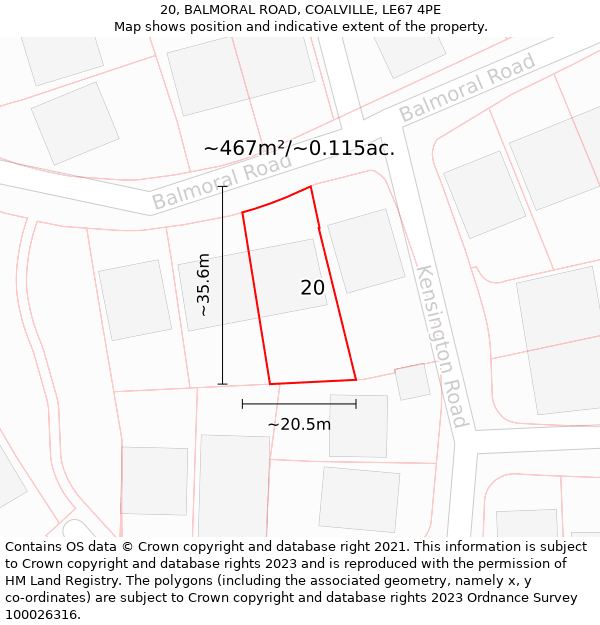 20, BALMORAL ROAD, COALVILLE, LE67 4PE: Plot and title map