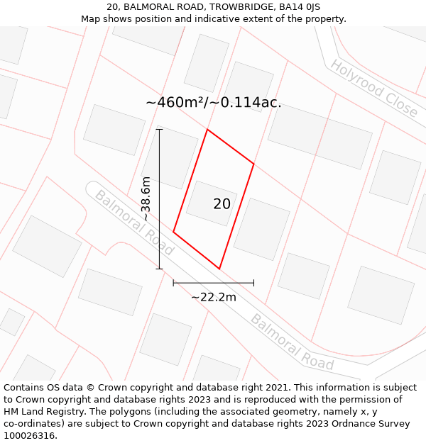 20, BALMORAL ROAD, TROWBRIDGE, BA14 0JS: Plot and title map