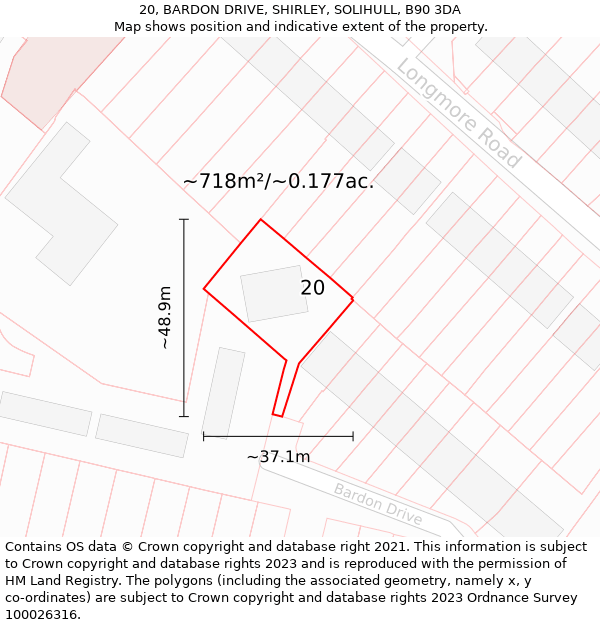 20, BARDON DRIVE, SHIRLEY, SOLIHULL, B90 3DA: Plot and title map