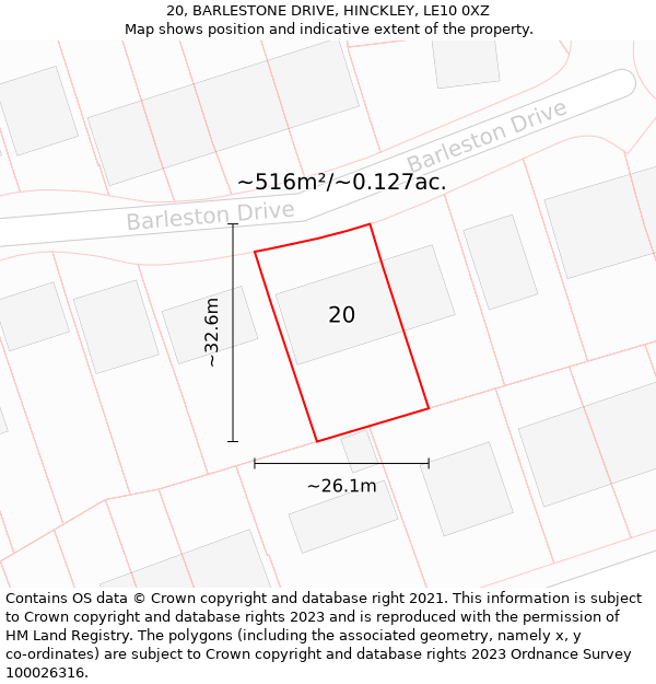 20, BARLESTONE DRIVE, HINCKLEY, LE10 0XZ: Plot and title map